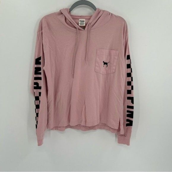 PINK Victoria's Secret Tops - Women's Victora's Secret PINK Checkered Long Sleeve Hoodie Pink Large